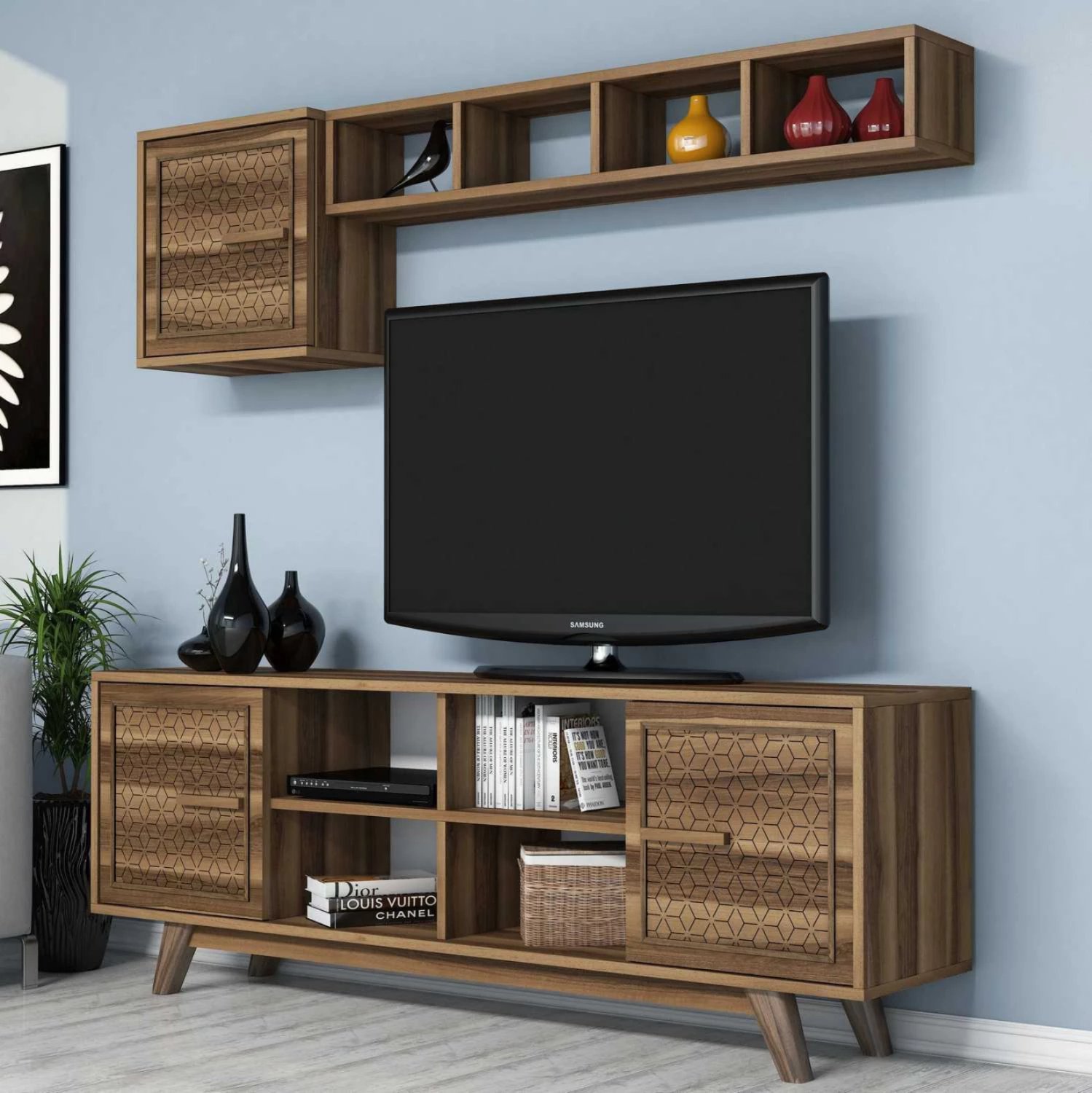 Set mobiljesh për TV, ngjyrë arre, FH9516.01, 160x35x56.2 cm