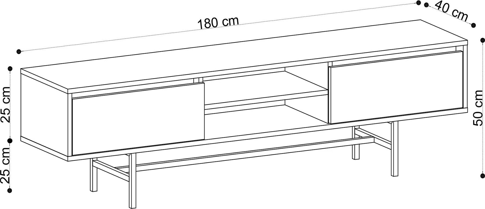Komodë TV Hanah Home, Matias, ngjyrë lis dhe e zezë, 180x40x50cm