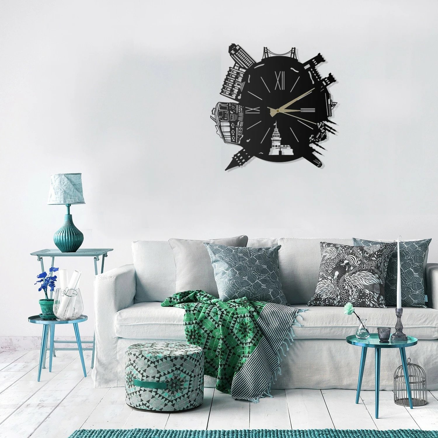 Orë muri dekorative metalike Wallity, Time In İstanbul, e zezë, 50x50cm