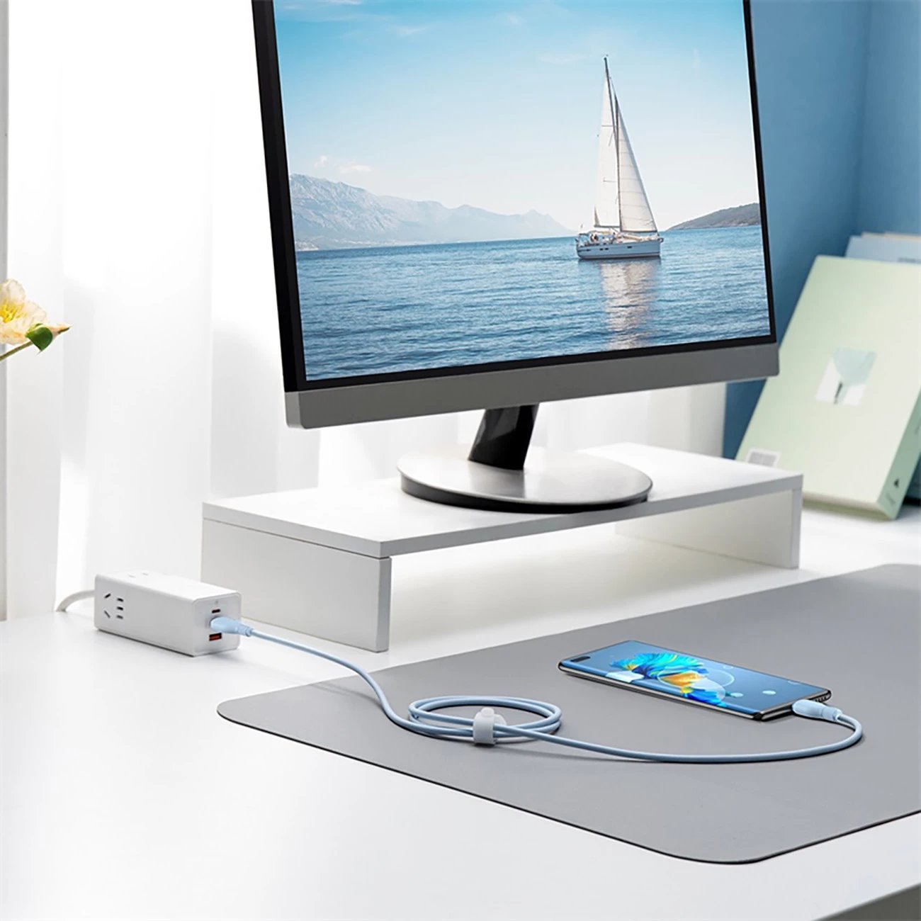 Kabllo Baseus Pudding USB-A në USB-C, 2m, 100W, Kaltër