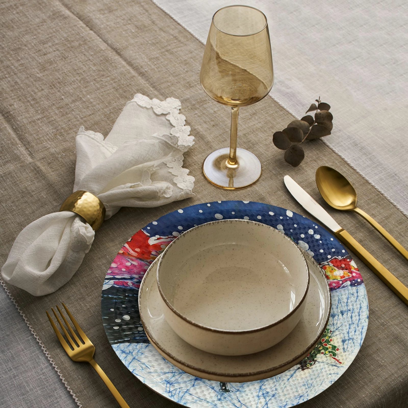 Set 4 copë mbulesa tavoline Hermia Concept, shumëngjyrëshe, 37cm