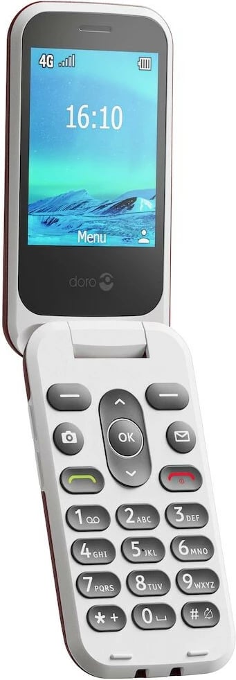 Celular Doro 2820, Clamshell, Single SIM, 2.8", Bluetooth, 1000 mAh, Kuq, Bardhë
