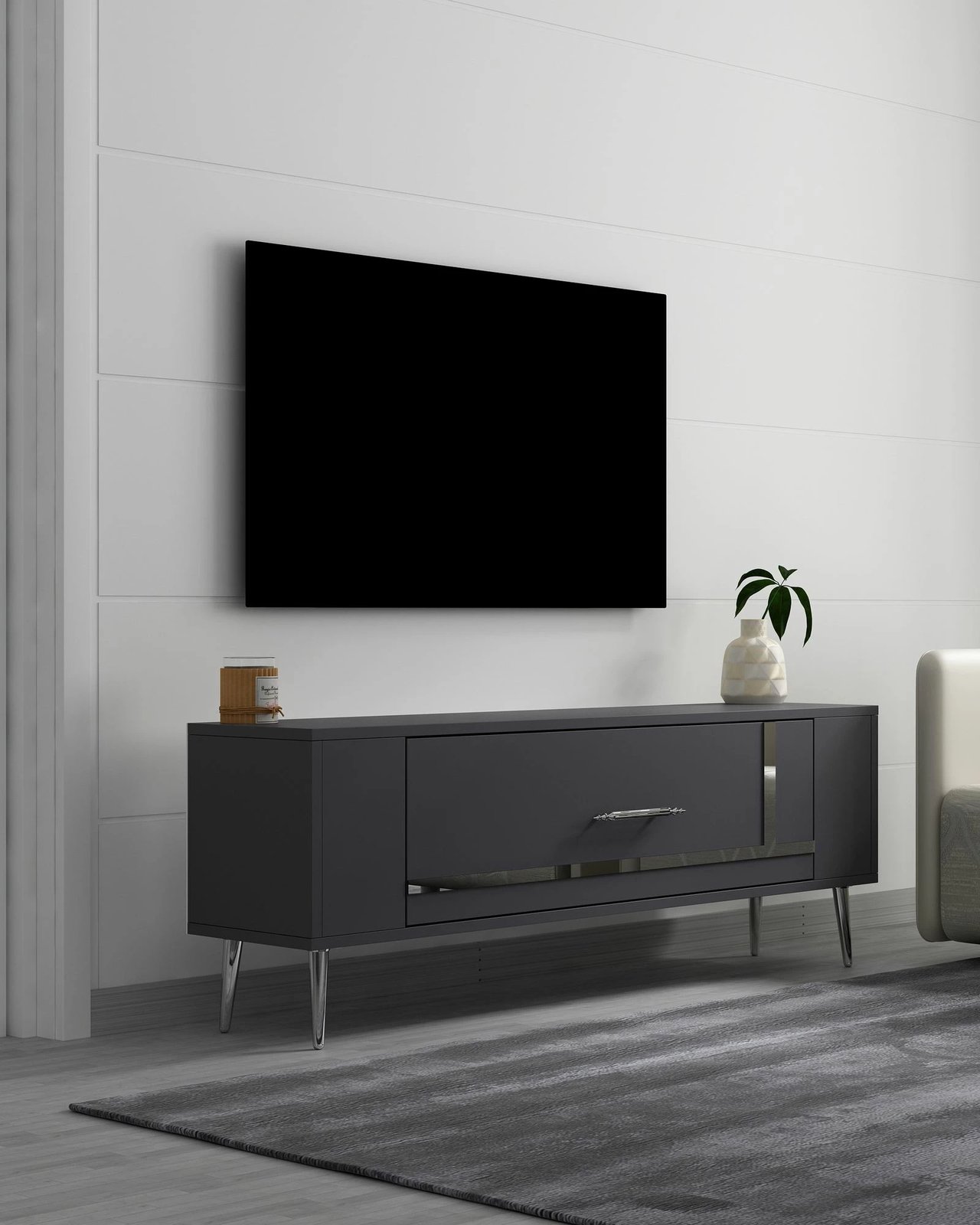 Komodë TV Skye Decor, anthracite, argjend, Retrop1