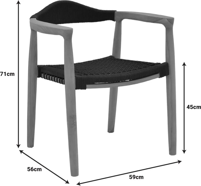 Tavolinë me karrige 7 pjesë Ganny-Mady dru tik, ngjyrë natyrale e zezë, 200x100x75cm