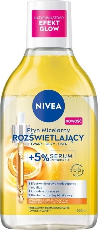 Ujë micelar ndriçues Nivea me 5% serum për femra, 400ml