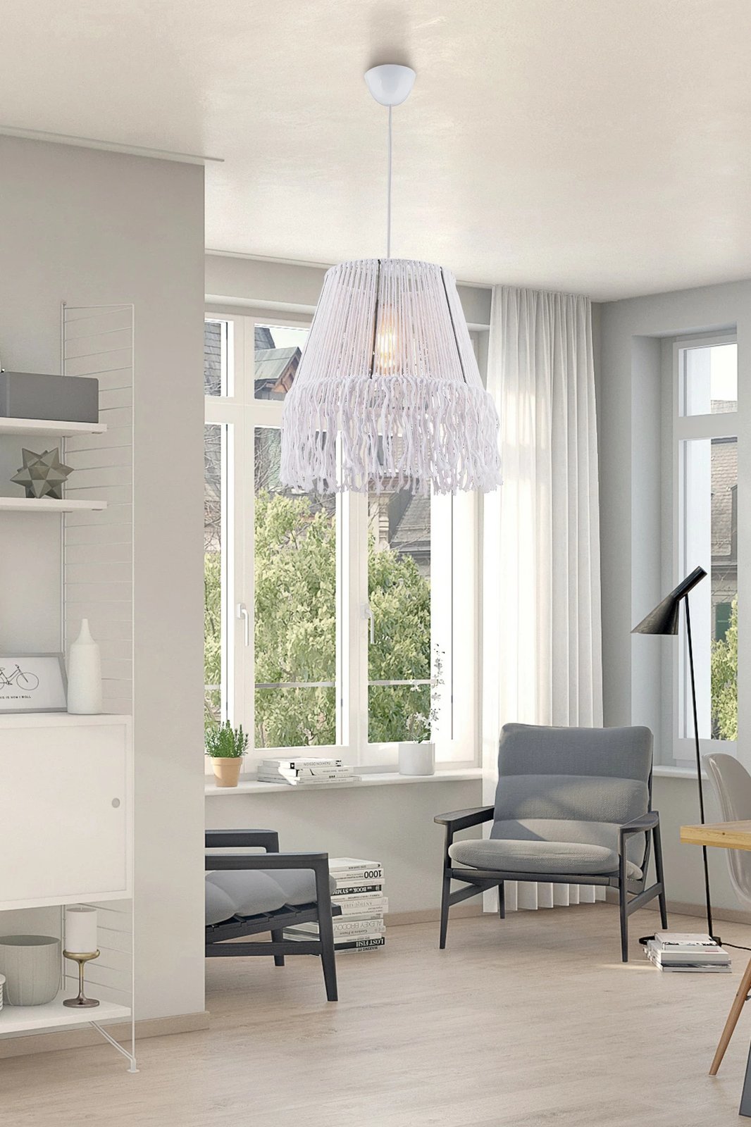 Llambë tavani Opviq, macrame e bardhë, Valance