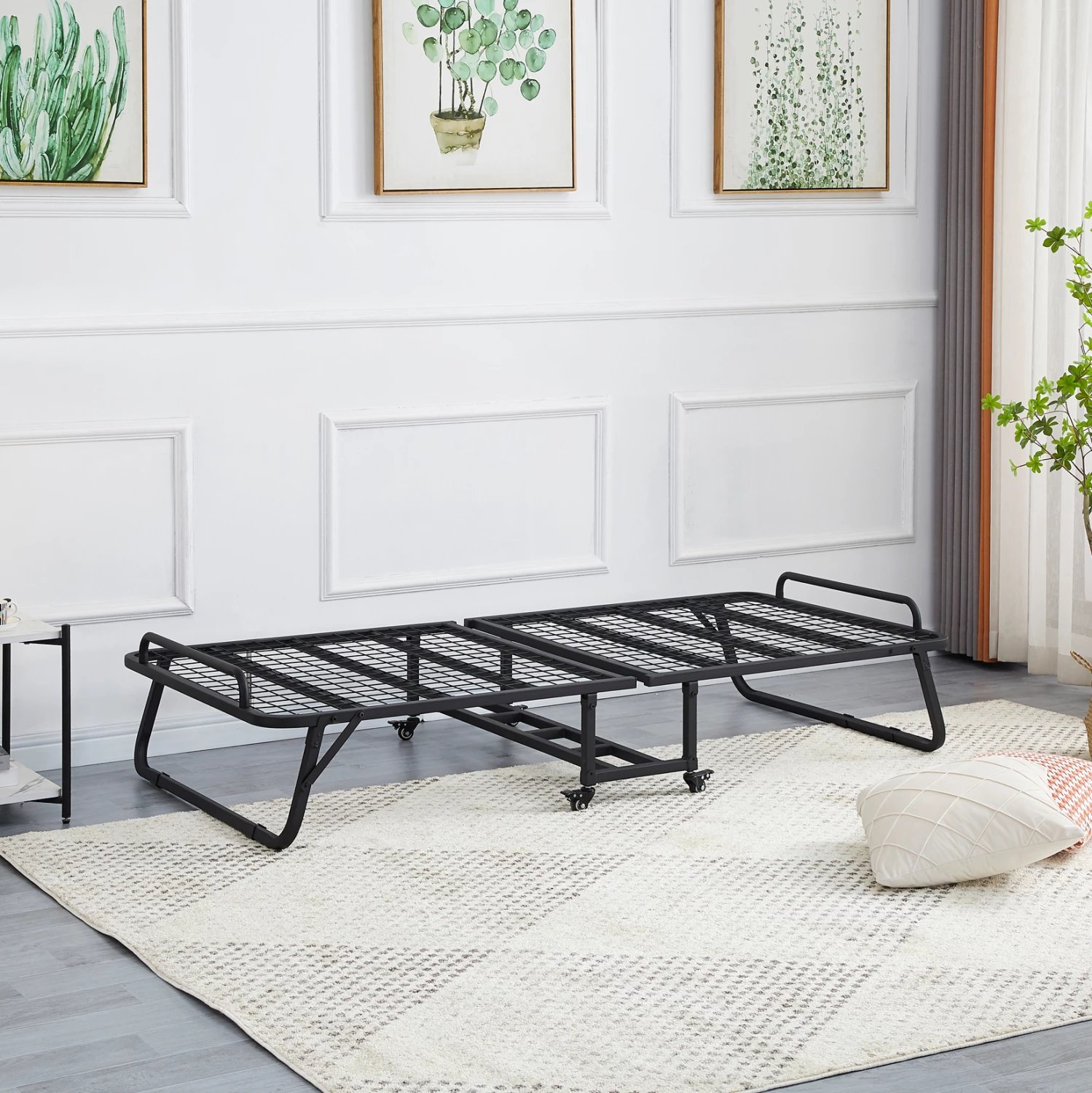 Shtrat portativ i palosshëm me dyshek, NETTI FH691.01, metal, ngjyrë e zezë matte, 190x76x30cm