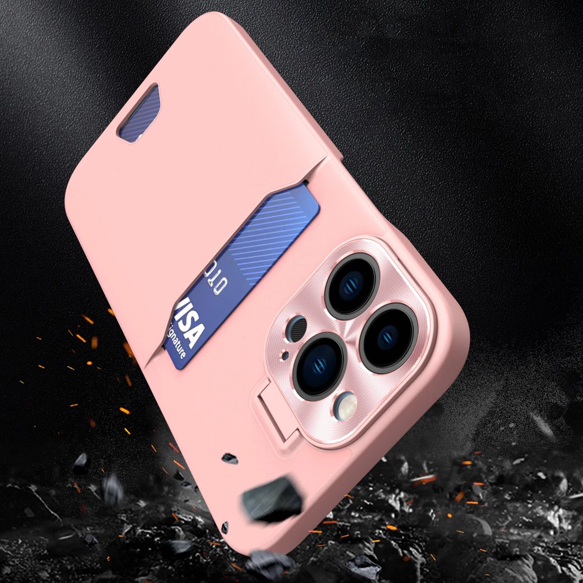 Mbështjellës Hurtel Leather Stand Case për iPhone 14, me xhep për kartela dhe mbajtëse, Rozë