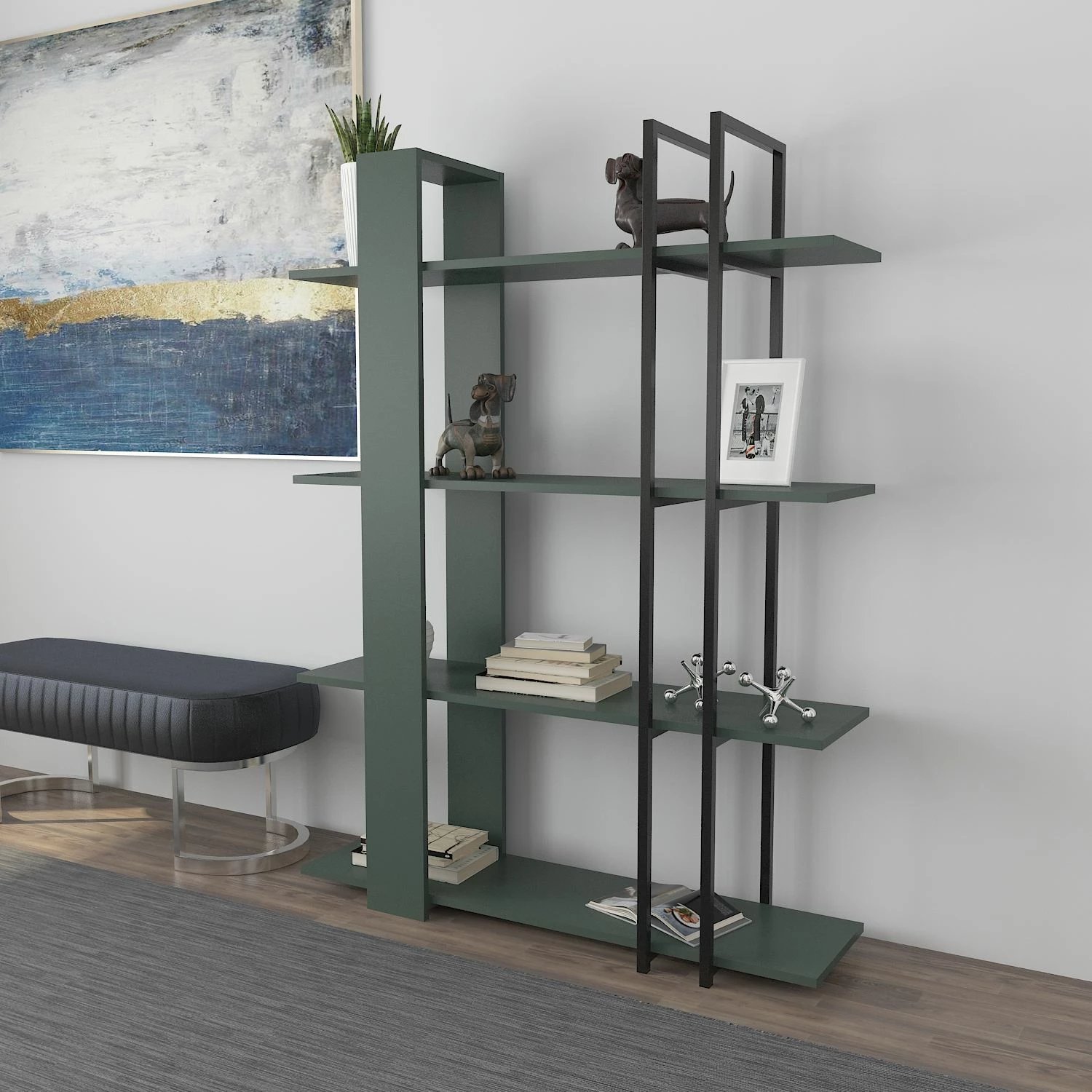 Raft librash Skye Decor, ngjyrë e gjelbër dhe e zezë