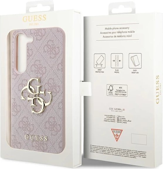 Mbështjellës, Guess, GUHCS23S4GMGPI 4G Big Metal Logo hardcase, për Samsung Galaxy S23 (S911), rozë