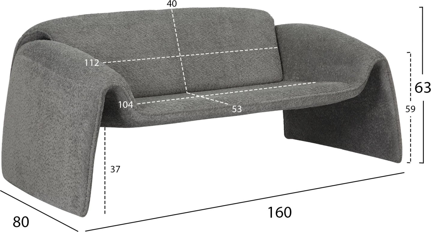 Divan 2-vendësh TREK FH9680.01 kornizë metali-gri pëlhurë 160x80x63Hcm