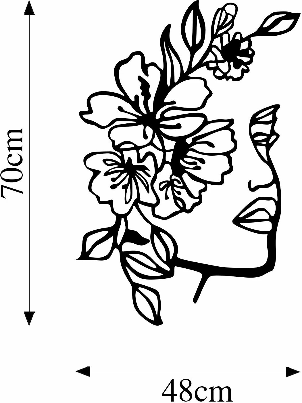 Aksesor dekorativ metalik për mur, Wallity, grua me lule