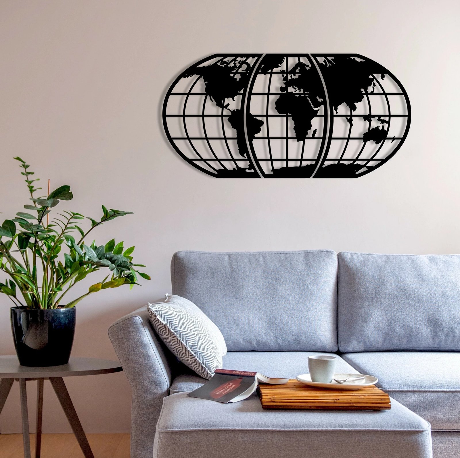 Aksesor dekorativ metalik për mur, hartë bote, Wallity, 116x58cm