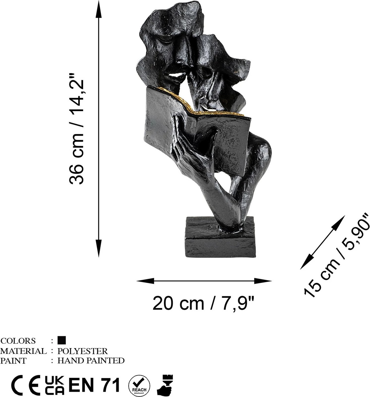 Objekt dekorativ Evila Originals, Lecteur, i zi, i punuar me dorë, 20x36x15cm