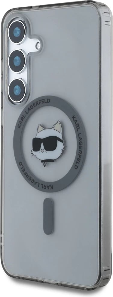 Mbështjellës Karl Lagerfeld Button Choupette Head Printed Logo MagSafe për Samsung Galaxy S25, i zi