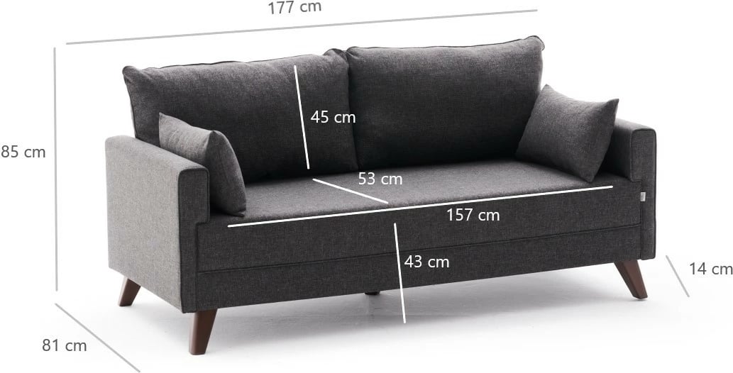 Divan për dy persona, ngjyrë antracit, Atelier del Sofa, Bella