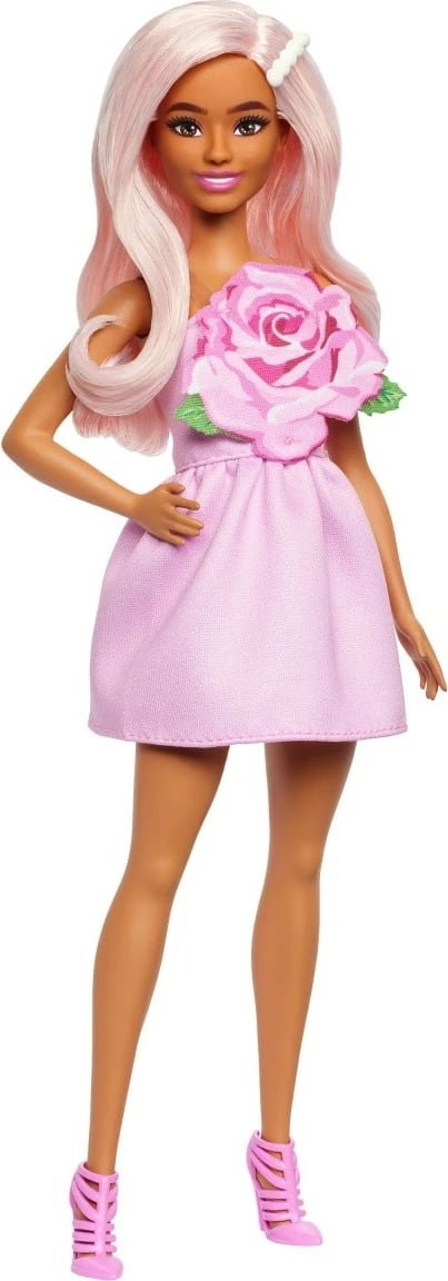 Kukull Barbie Fashionistas Mattel HYT94 me fustan rozë dhe flokë rozë