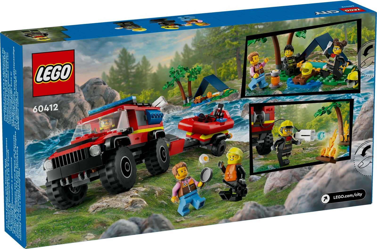 Set ndërtimi LEGO City 4x4 Kamion Zjarri me Varkë Shpëtimi 301 pjesë, multingjyrësh