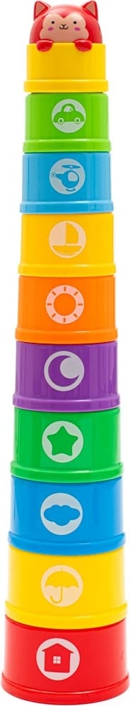 Gota edukative pirguese me melodi e drita, Baby Mix, set 10 copa, kullë deri 44 cm, multicolor