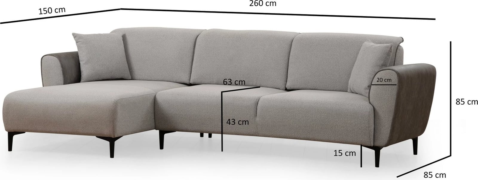 Kënd-sofë krevate Atelier del Sofa, aren majtas, ngjyrë gri