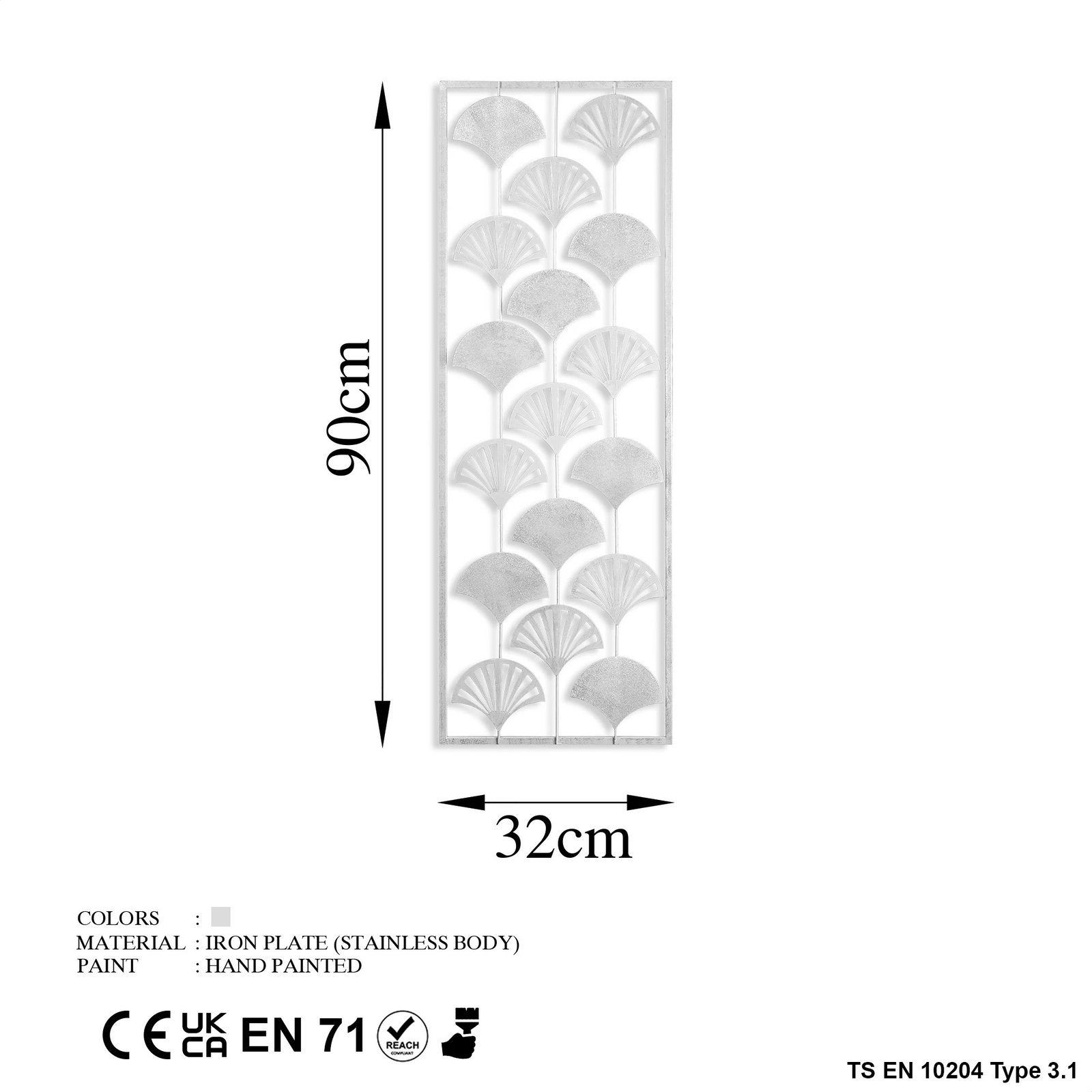 Aksesor dekorativ metalik për mur, Wallity, Fan 3, shumëngjyrësh, 32x90cm