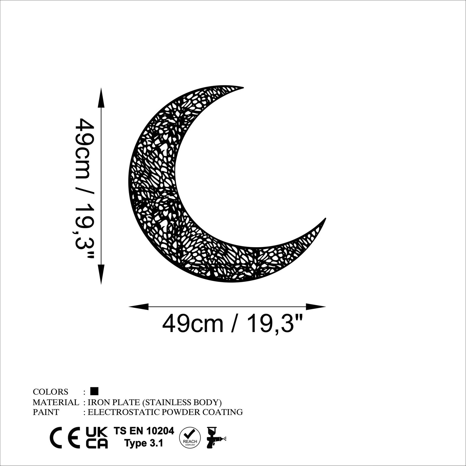 Aksesor dekorativ muri prej metali, gjysmëhëna 3, Wallity, ngjyrë e zezë, 49x49cm
