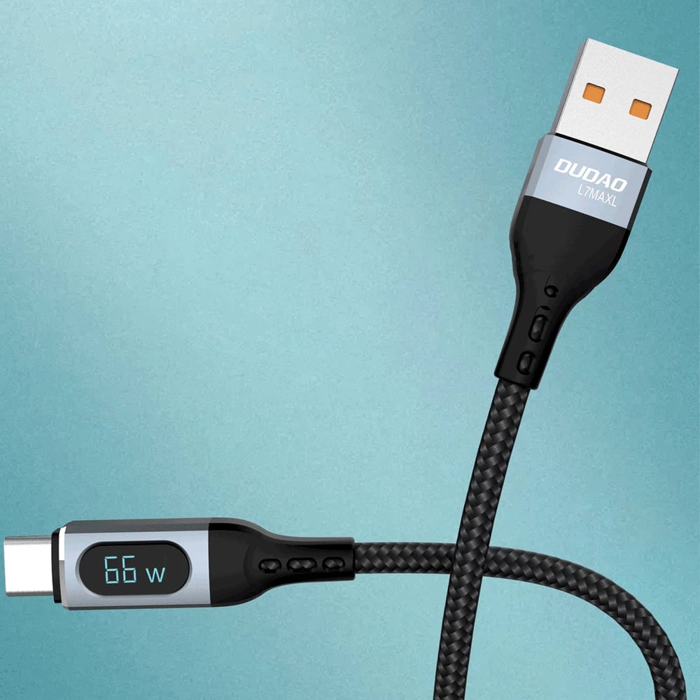Kabllo USB Dudao L7Max, 1m, Power Delivery 66W, me ekran, e zezë