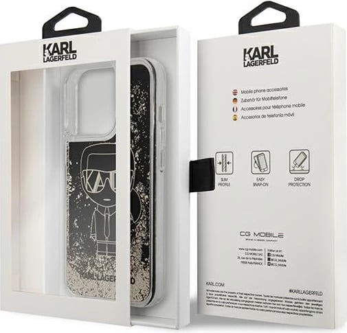 Mbështjellës Karl Lagerfeld KLHCP13LLGGKBK për iPhone 13/13 Pro 6.1", Liquid Glitter Gatsby, zi/artë