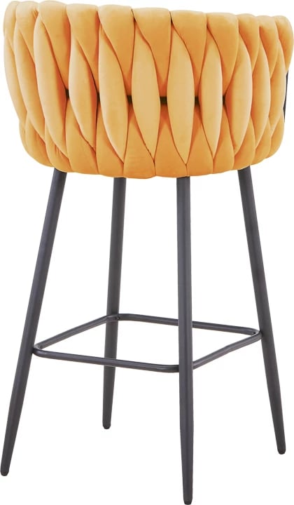 Karrige për bar Vivian, kadife e verdhë, këmbë metalike të zeza, 57x50x100cm, set prej 2 copësh