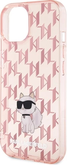 Mbështjellës Karl Lagerfeld Monogram Choupette për iPhone 15, Rozë