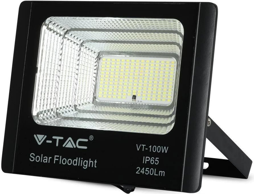 Projektor LED solar V-TAC 35W, IP65, me telekomandë, timer VT-100W 4000K, ngjyrë e zezë