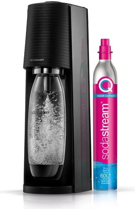 Aparat gazifikues uji, SodaStream Terra QC Valuepack 1012812310, me cilindër CO2 60L dhe 2 shishe, i zi, set