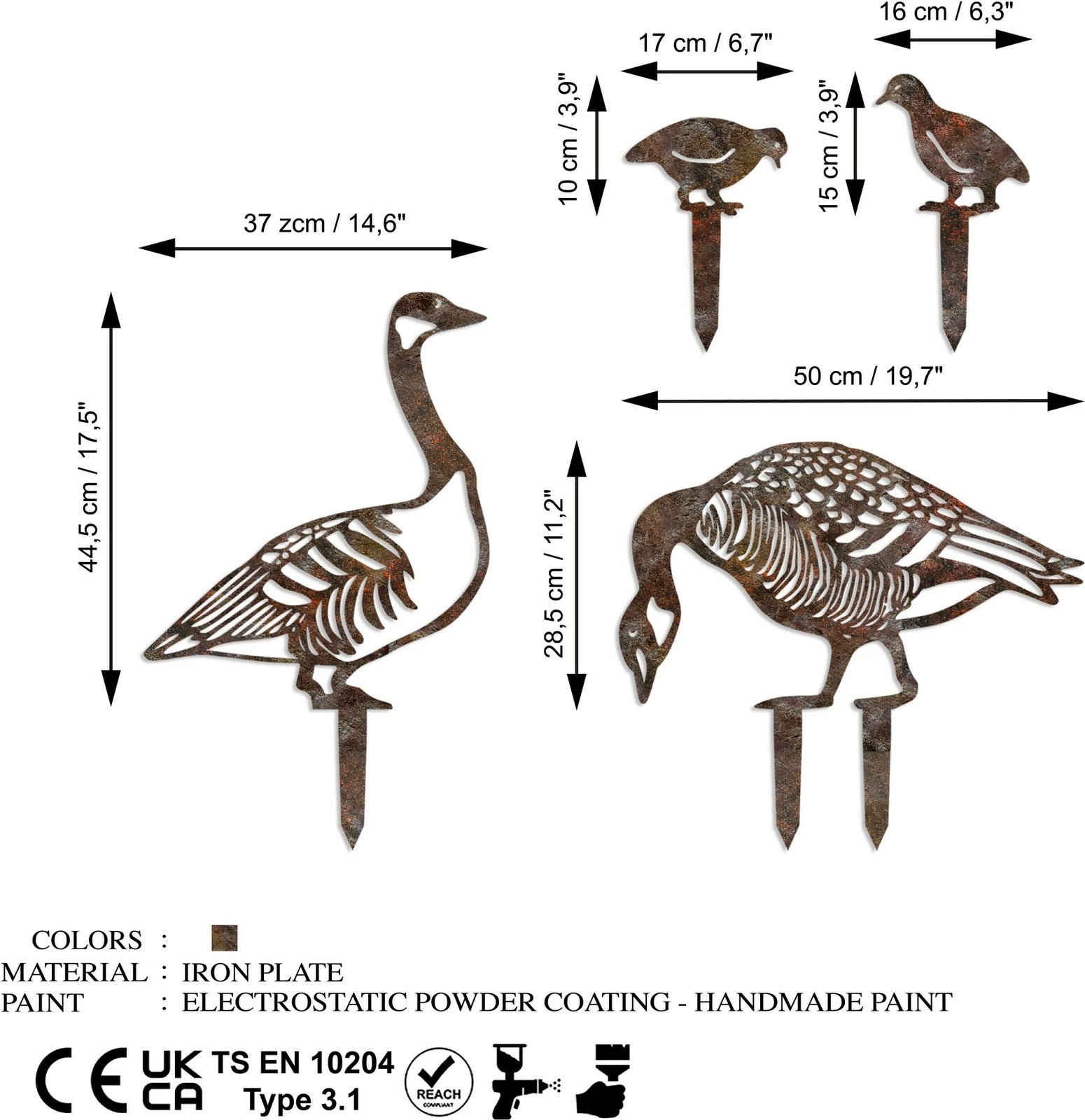 Objekt dekorativ për kopsht, metalik, ngjyrë antike, Evila Originals, Fam 14, set