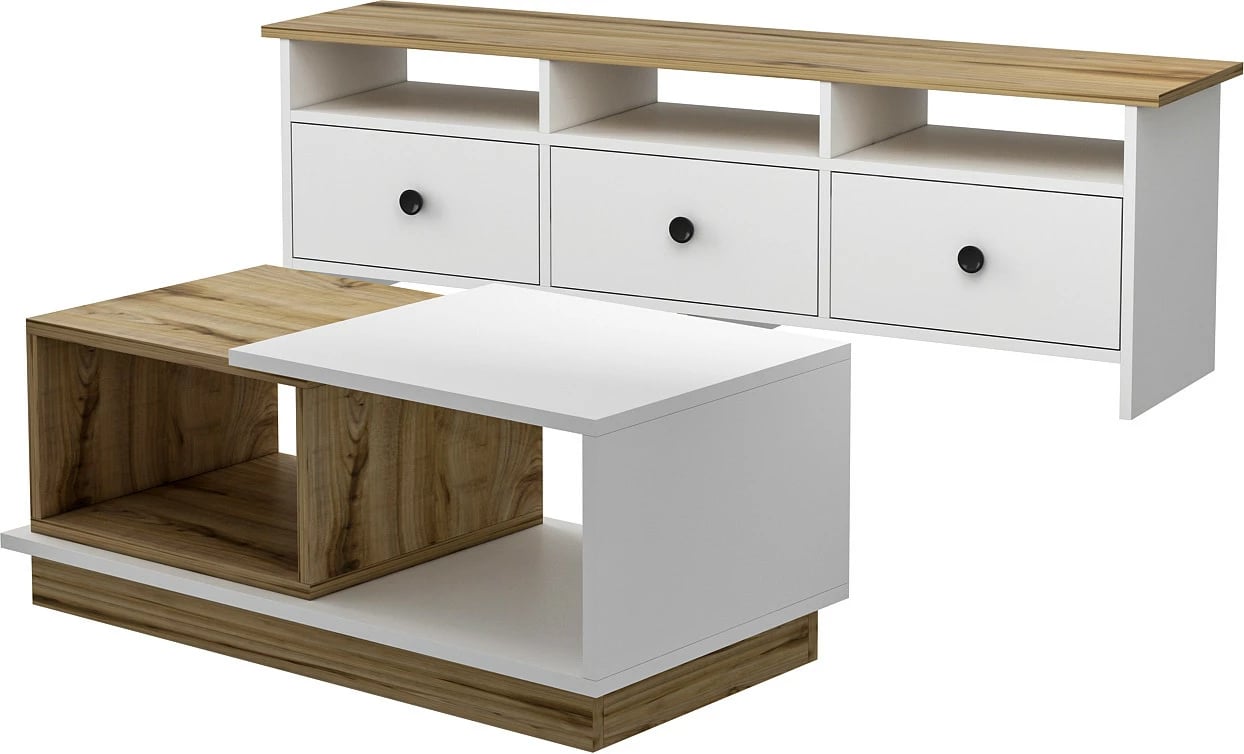 Set mobiljesh për dhomë dite, Skye Decor, Oslo, ngjyrë e bardhë dhe lis