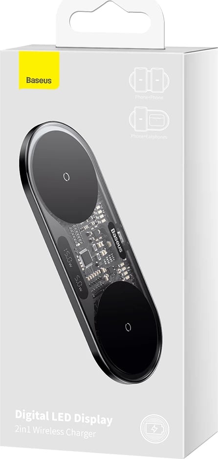 Karikues wireless Baseus BS-W528 me ekran LED, 20W, Qi, i zi