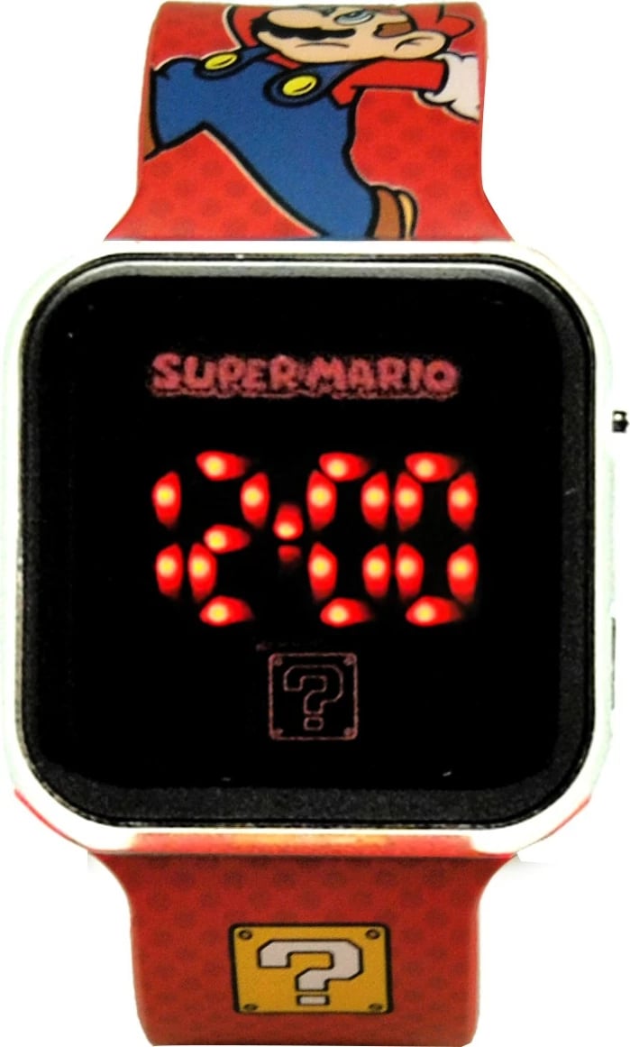 Orë LED digjitale, Kids Euroswan Super Mario, GSM4107, ekran LED me kalendar, bateri CR2032 e përfshirë, për fëmijë, shumëngjyrëshe