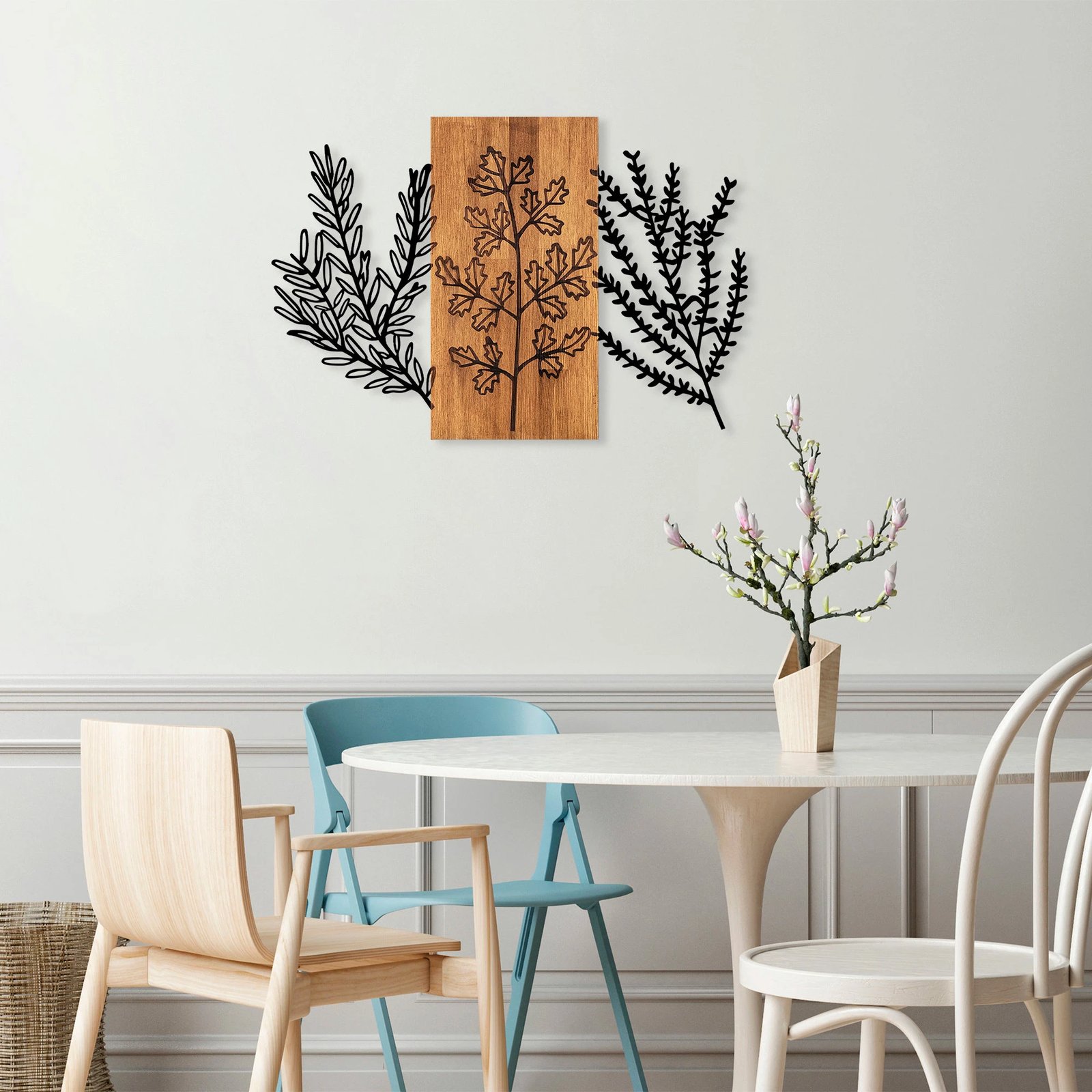 Aksesor dekorativ për mur, dru natyral, Wallity, Triple Herbs - 385, 85x58cm