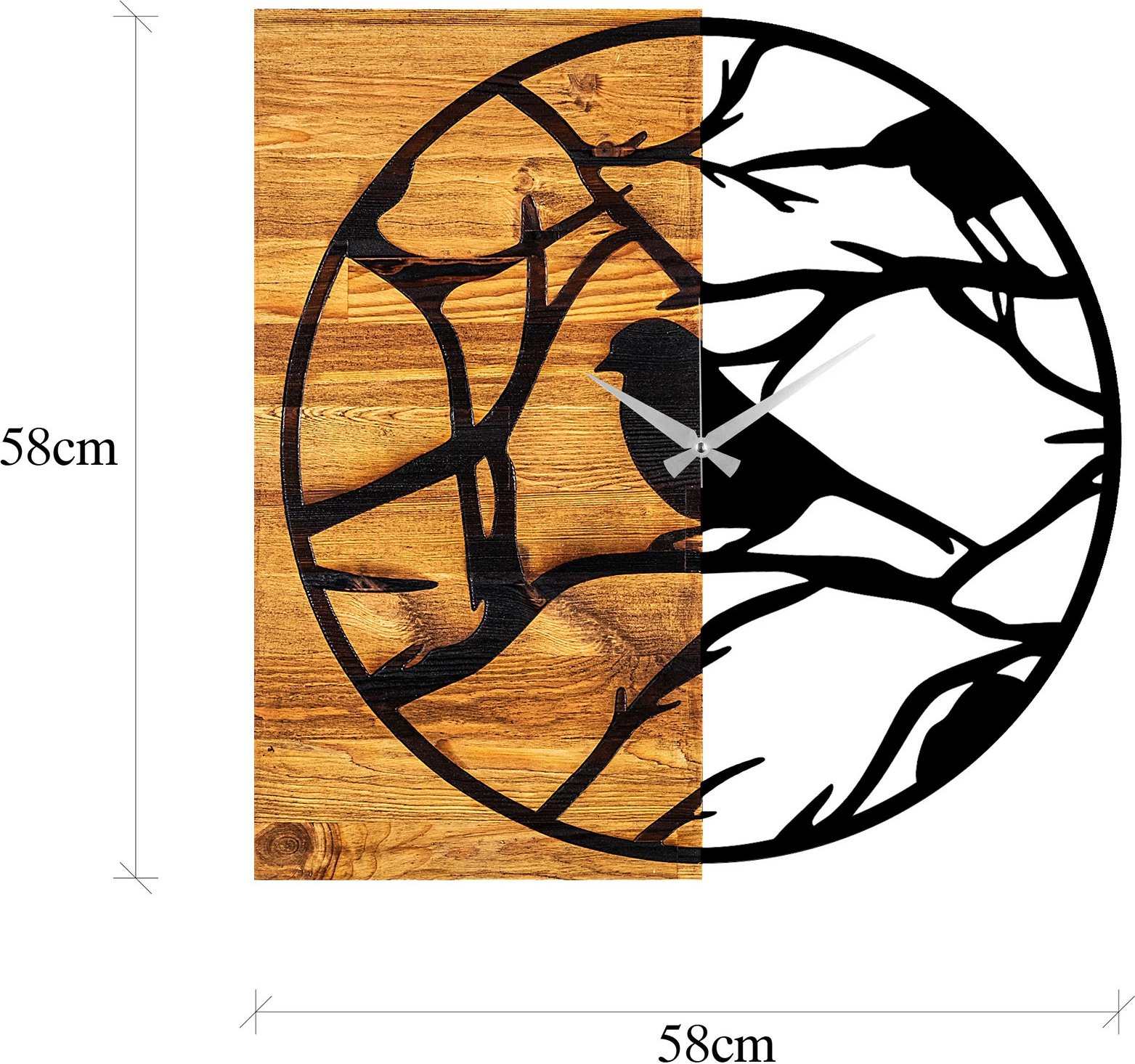 Orë muri dekorative prej druri, Wallity, ngjyrë arre dhe e zezë, 58x3x58cm