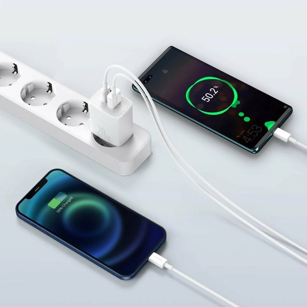 Karikues muri Baseus CCXJ-B02, 20W, 2 porta (USB-A & USB-C), i bardhë
