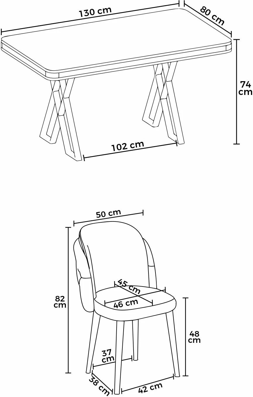 Tavolinë me karrige, 5 copë, Skye Decor Rigel, mermer i zi, ar, gri