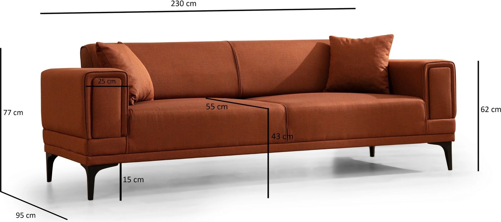 Divan-krevat 3 vendësh, Horizon, ngjyrë e kuqe tullë