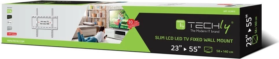 Mbajtëse muri për TV Techly 023813, 23-55 inç, 45kg, e bardhë, slim 28mm