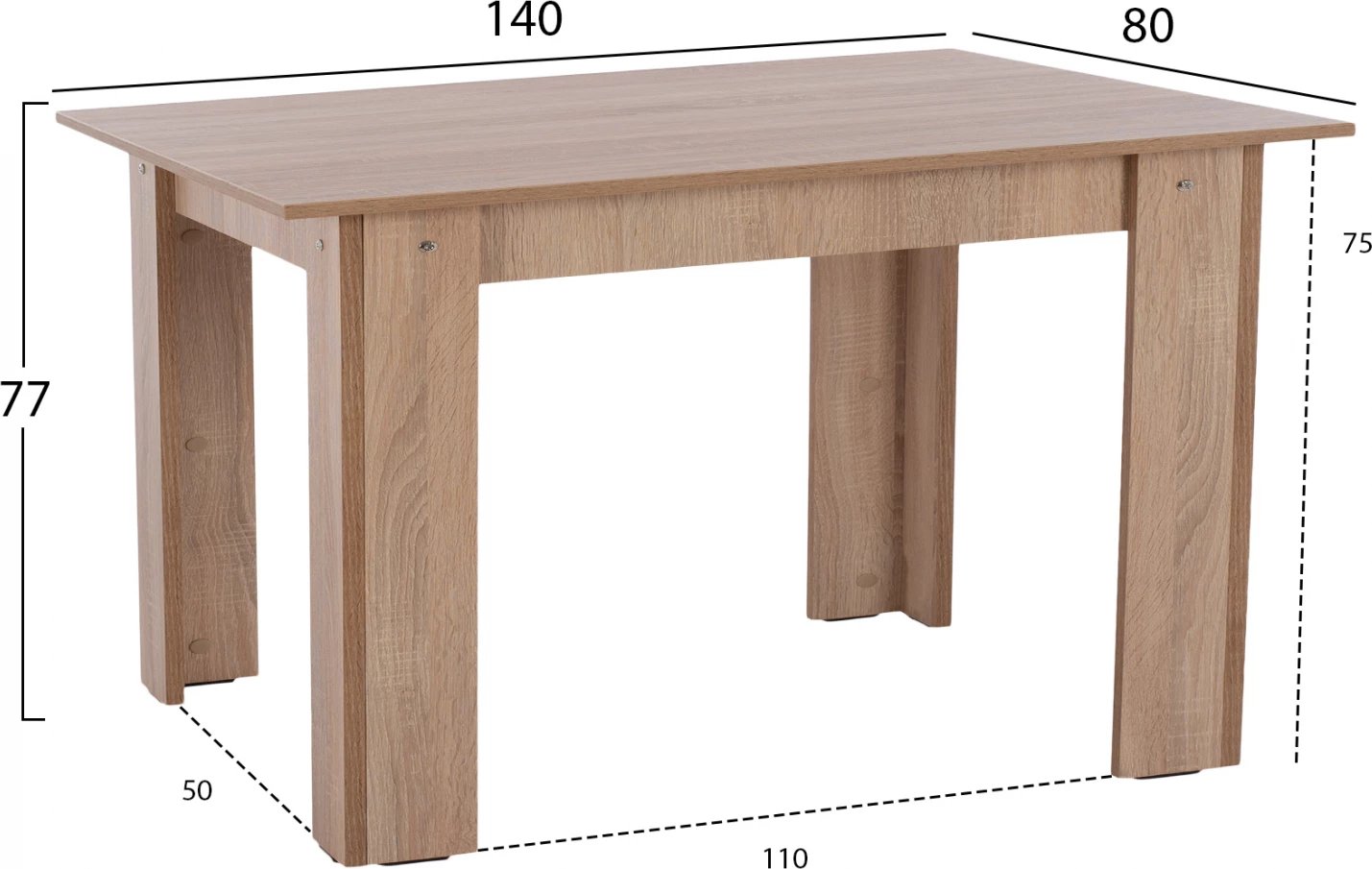 Tavolinë kuzhine FH2429.01 Kelvin, ngjyrë lisi Sonoma, 140x80x77H