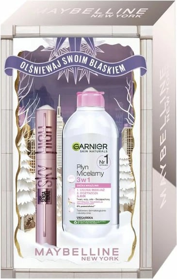 Set për grim dhe pastrim për femra Maybelline Lash Sensational Sky High + Garnier Micellar Water 3-in-1, black, 2 copë