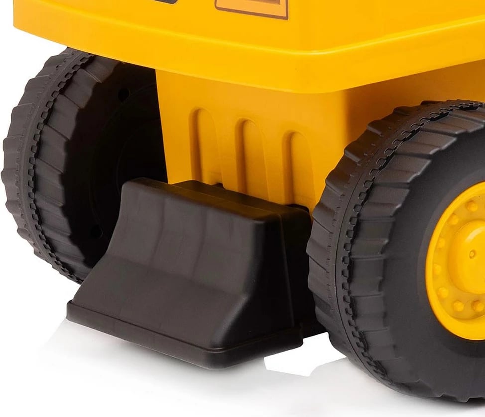 mjet ride-on ngarkues, Milly Mally CAT, timon me zë borie, dy blloqe kundër përmbysjes, magazinim nën ulëse, 12–36 muaj, deri 25 kg, e verdhë