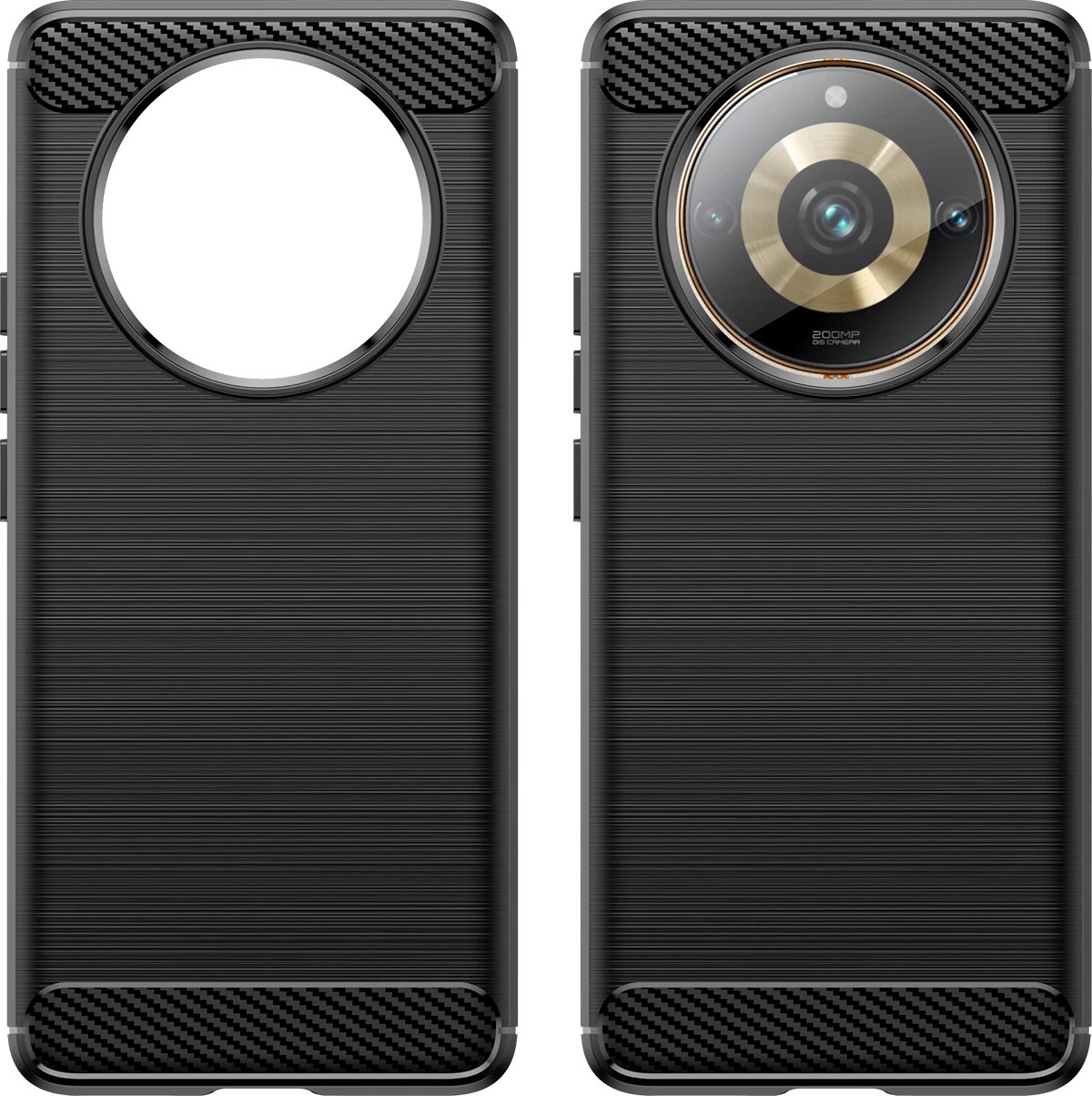 Mbështjellës Hurtel Carbon Case për Realme 11 Pro / 11 Pro+, i zi