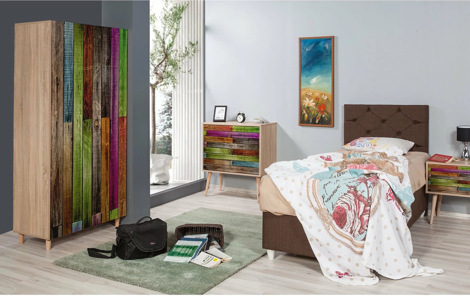 Dollap Hanah Home, Stil - 726, ngjyrë lisi Sonoma, me dizajn modern