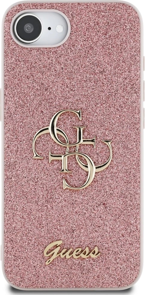 Mbështjellës, Guess, Fixed Glitter Big 4G, për iPhone 16e, hardcase eco-lëkurë/TPU/PC, rozë