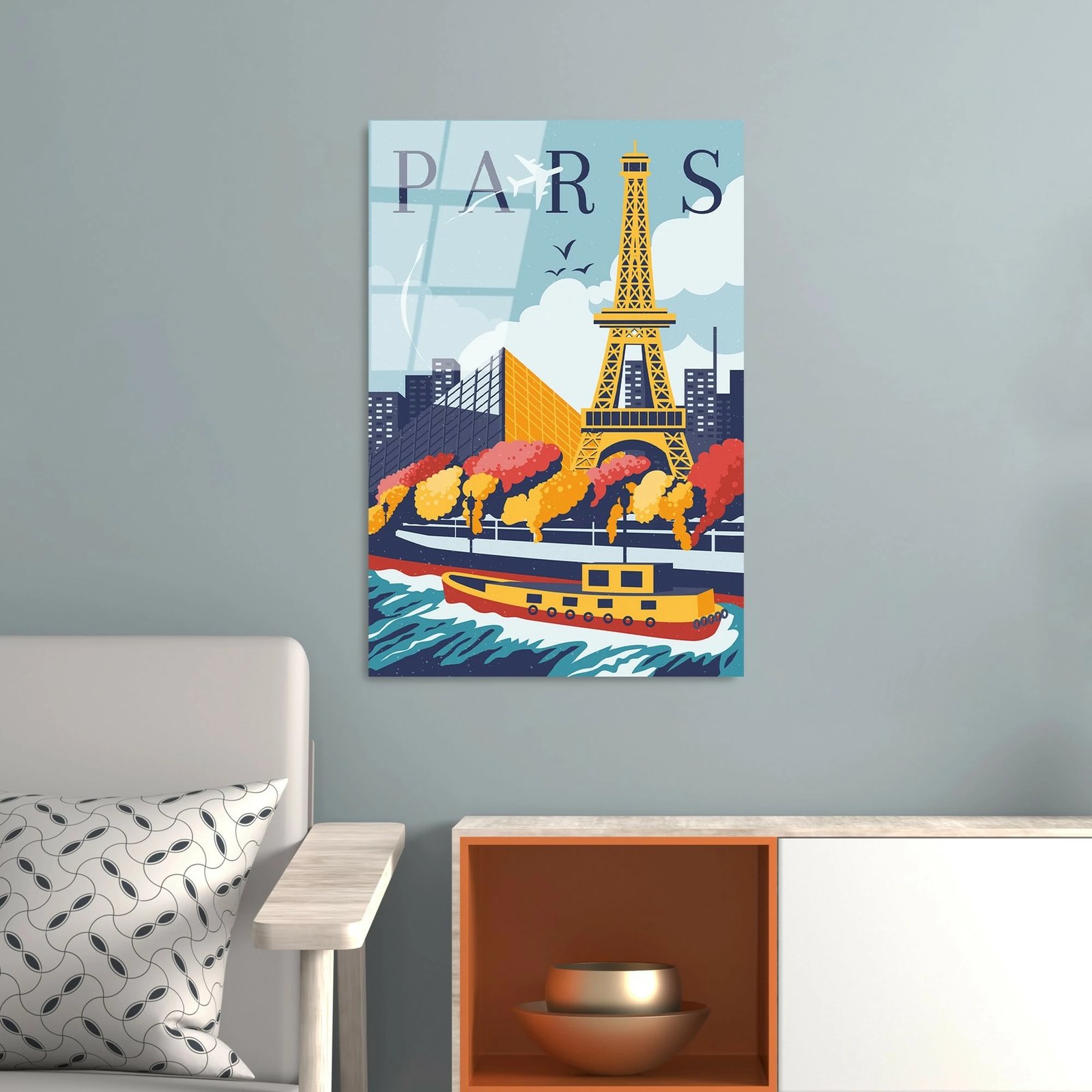 Pikturë dekorative prej xhami të temperuar, shumëngjyrëshe, PARIS, UV-1019, 30x45cm