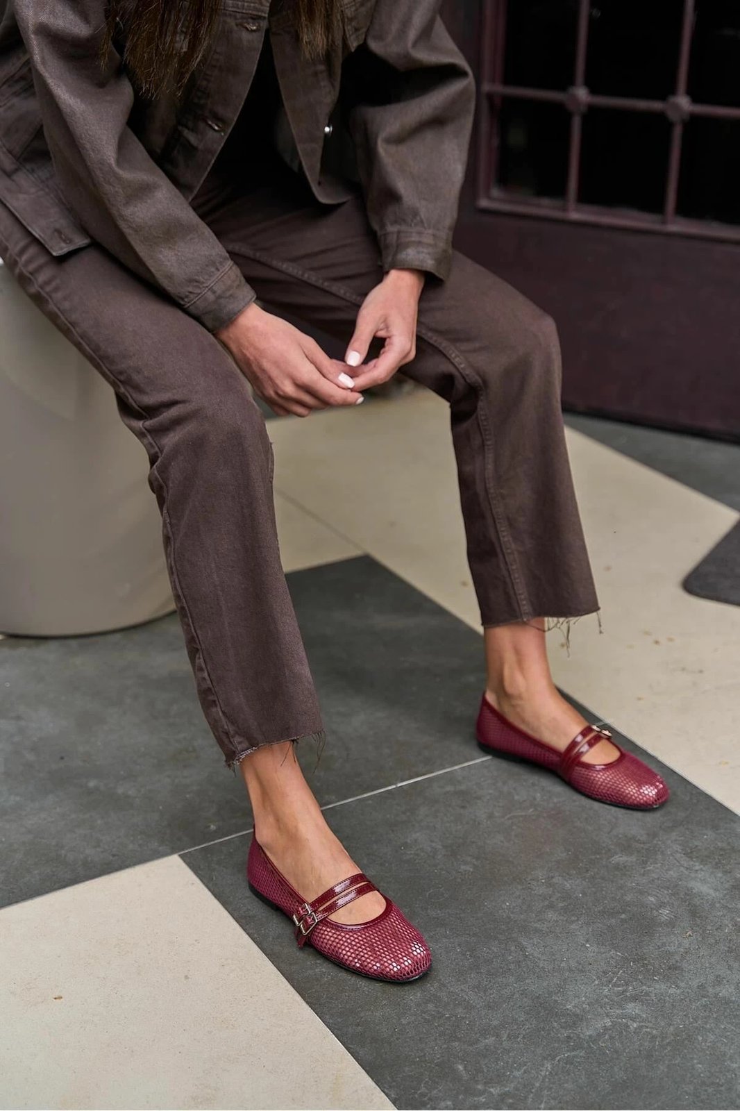 Balerina për gra, ngjyrë burgundy, model Mary Jane, numri 39